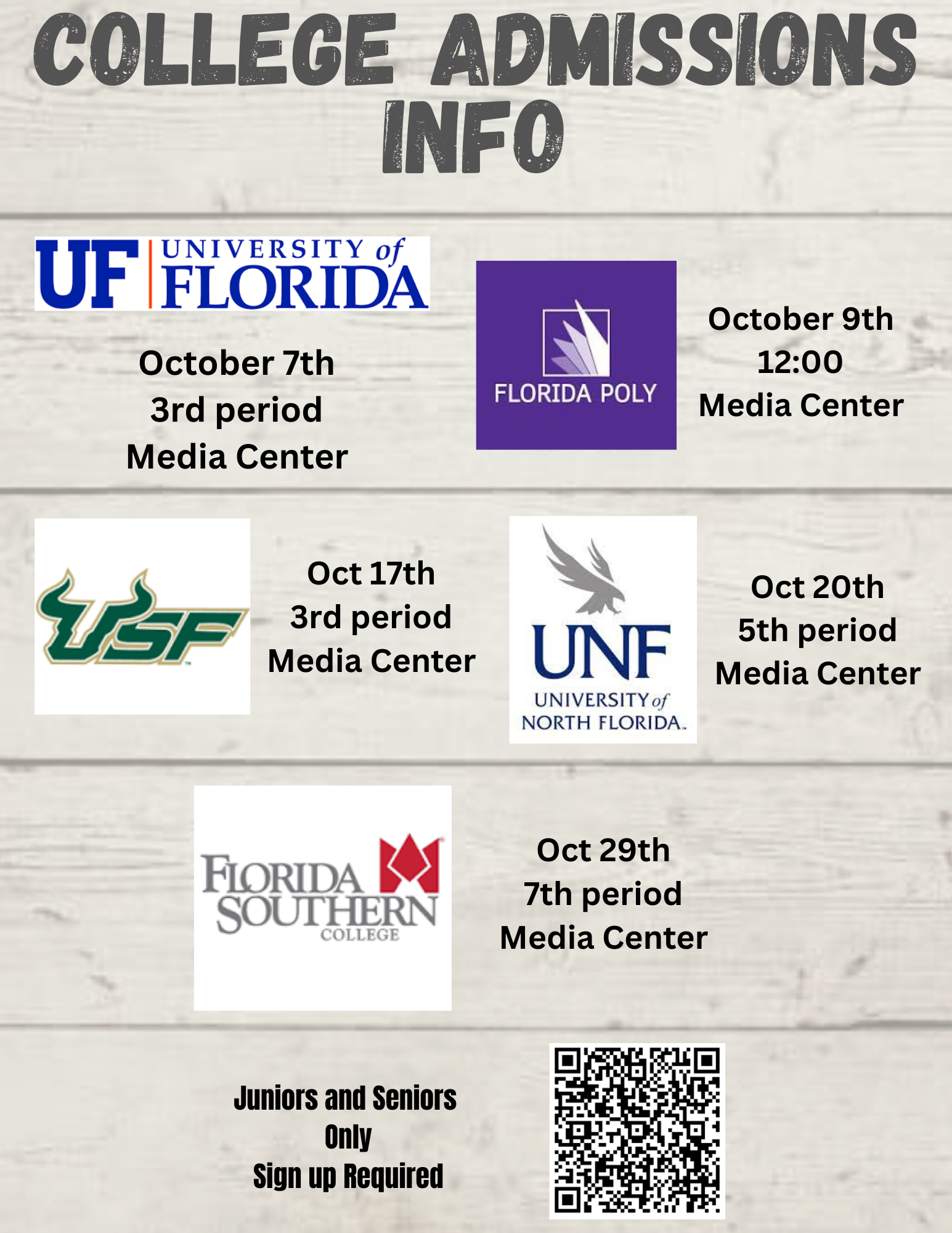  logos for UF, Fl Poly, USF, UNF, Florida Southern